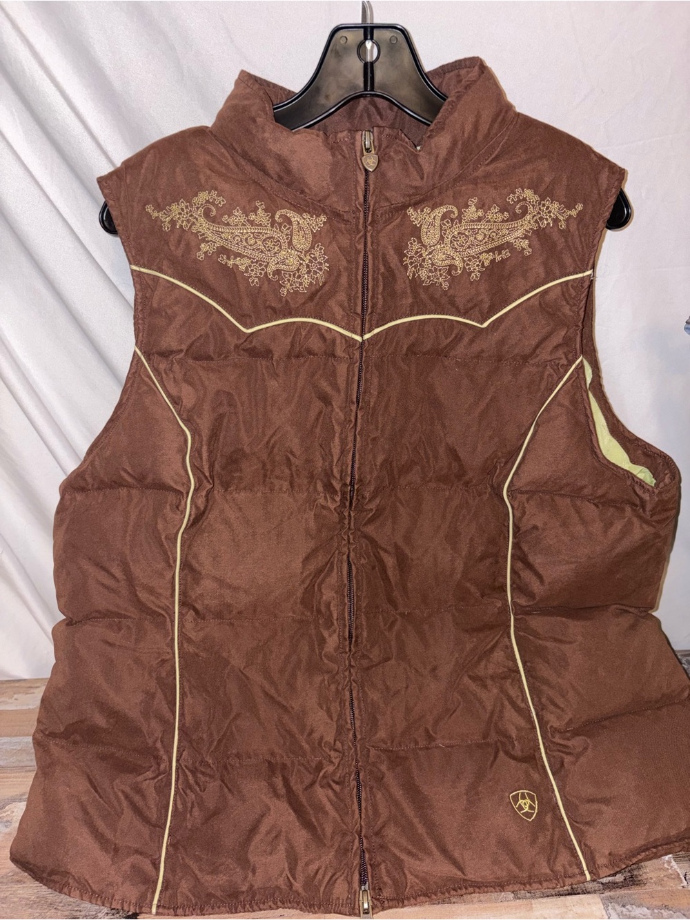 Ariat Brown Quilted Women's Vest with Embroidered Yoke